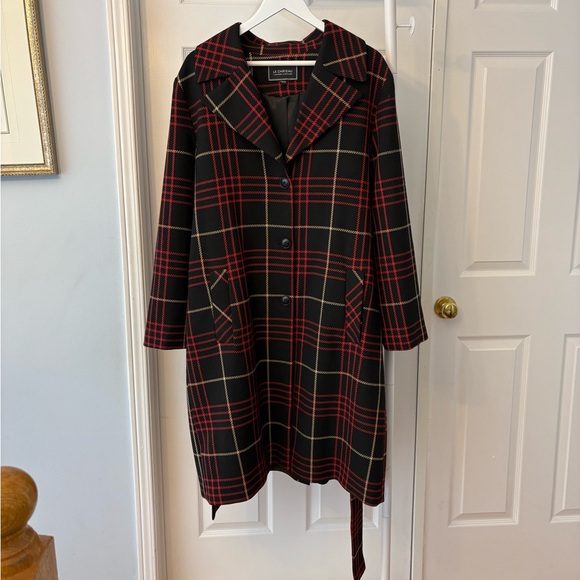 Le Château Black & Red Plaid Lined Coat Size XXL Large Black Lining - Picture 4 of 16